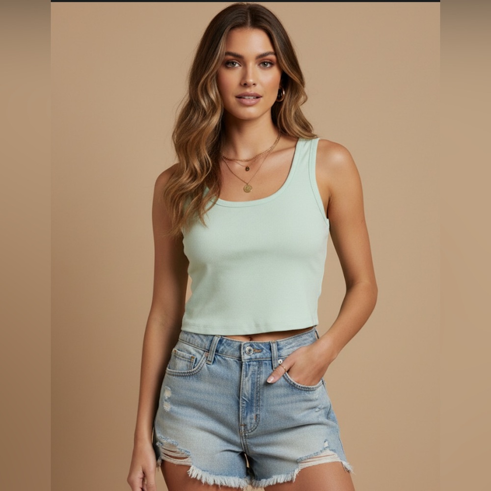 Free People Light Green Sleeveless Crop Top